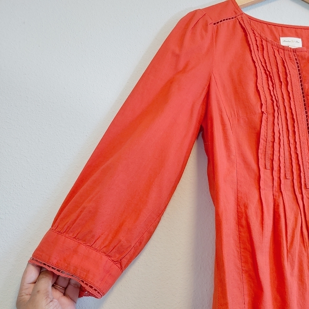 Meadow Rue Anthropologie Cotton Pintuck Boho Blouse Sz 10 Prairie Cottagecore - Picture 2 of 9